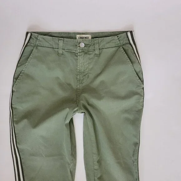 L'Agence Jem Brigade Denim Cropped Trouser Side Stripe Pant, Green - Picture 3 of 13